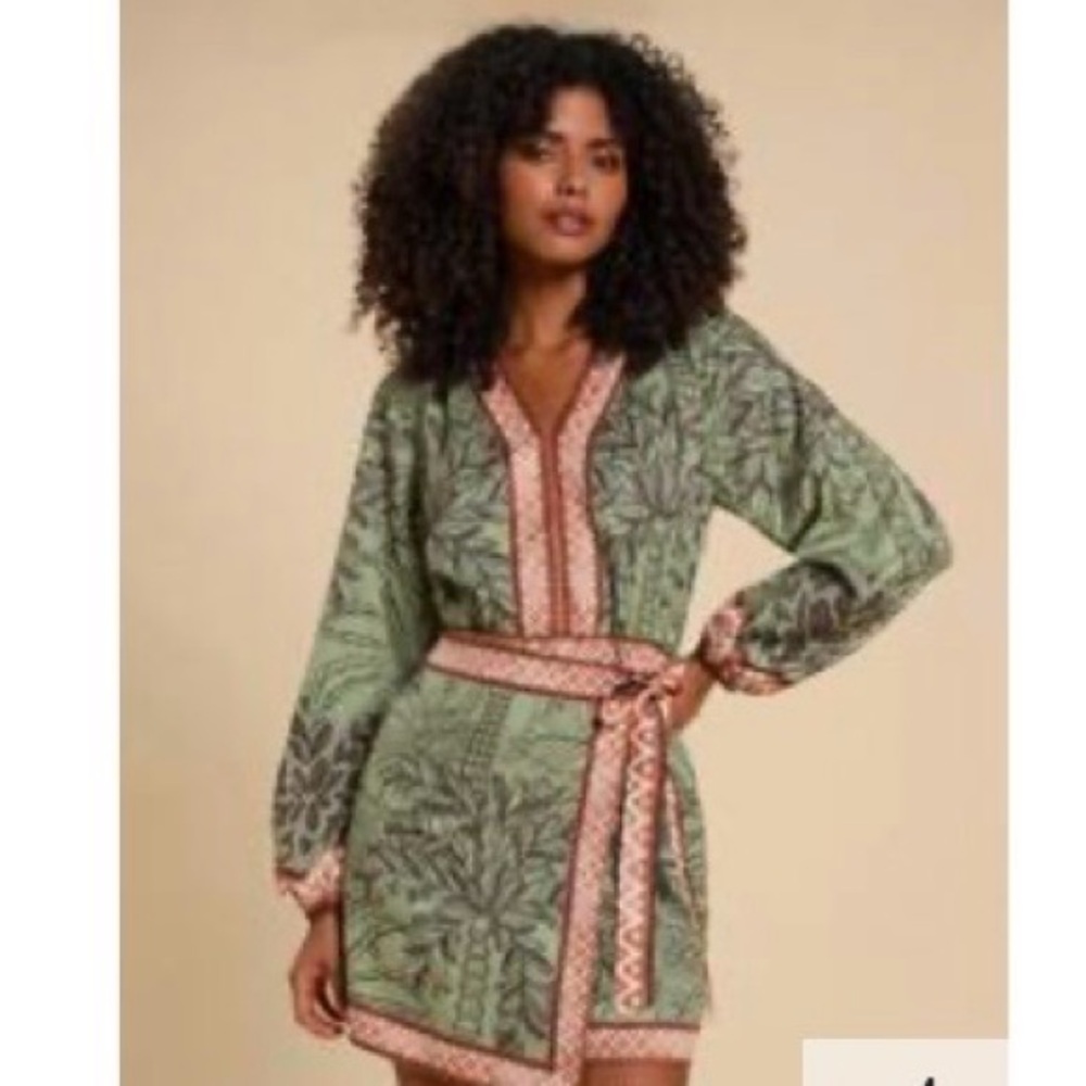 SHEIN Women's Size L Long Sleeve Shirt Wrap Style Tropical Print Dress